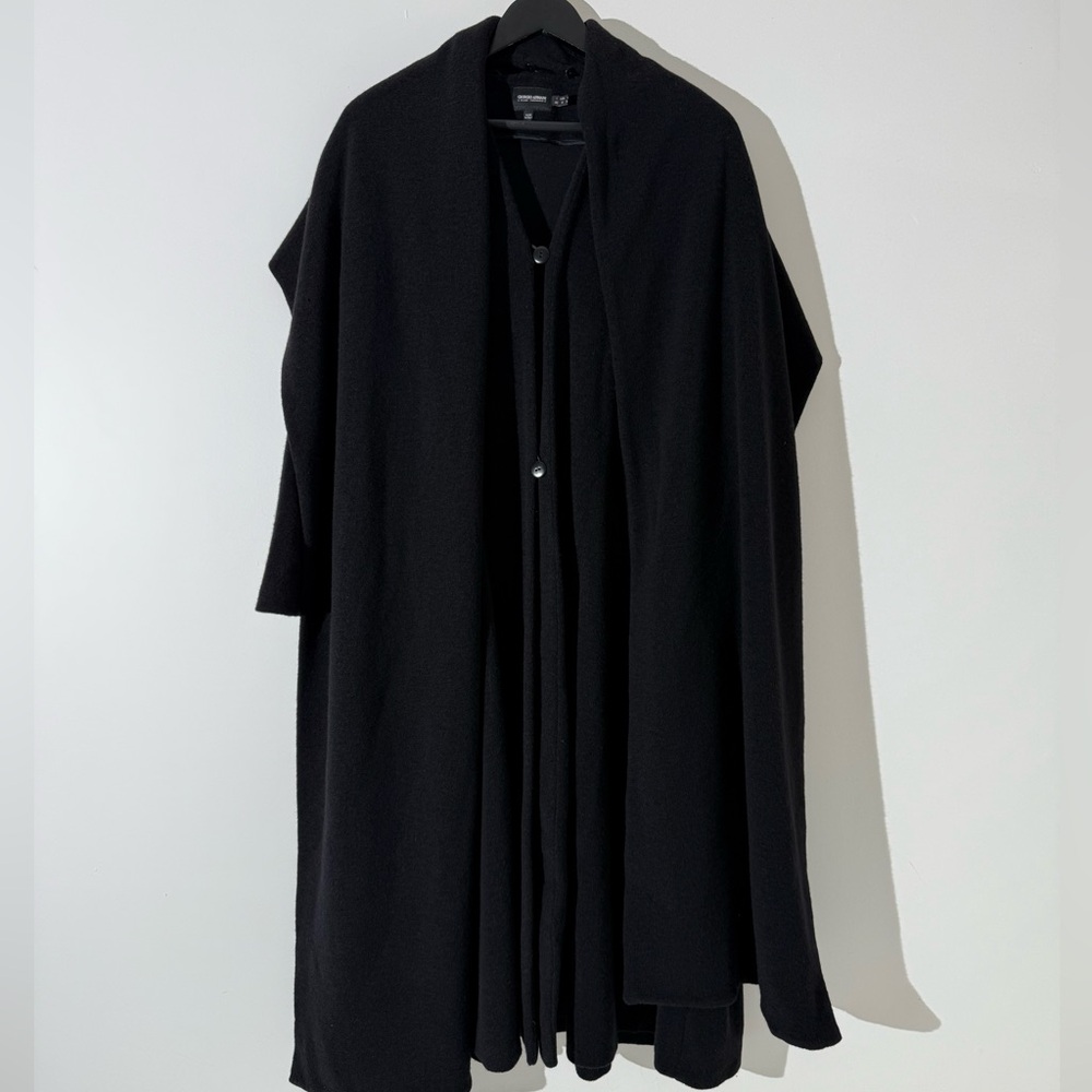 Giorgio Armani Black Wool Cape Coat with Detachable Scarf